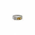 Anello a Fascia in Oro Bianco con Pietra Topazio e Diamanti