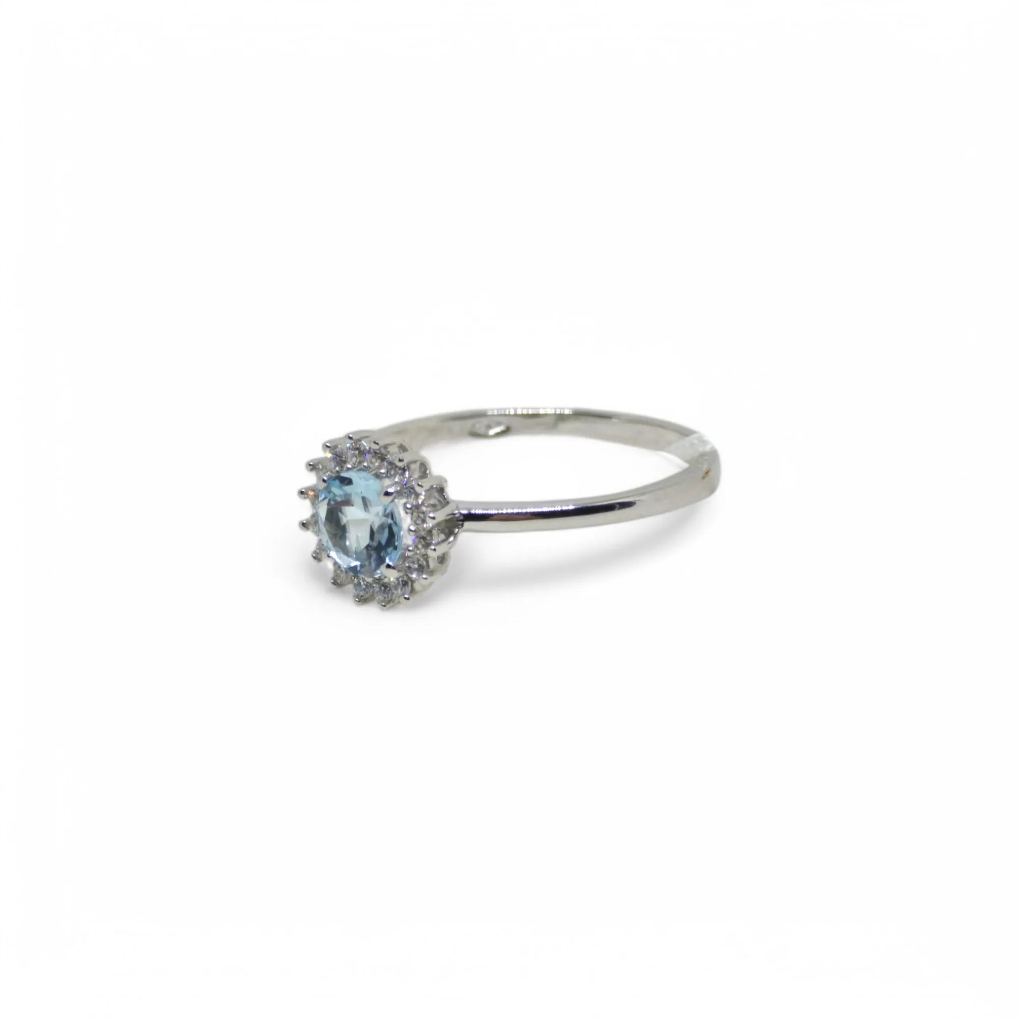 Anello azzurro donna in oro bianco 9kt con zirconi