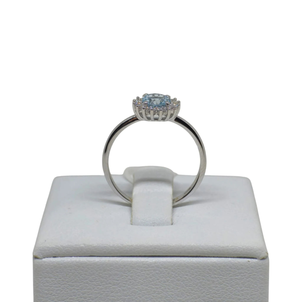 Anello azzurro donna in oro bianco 9kt con zirconi