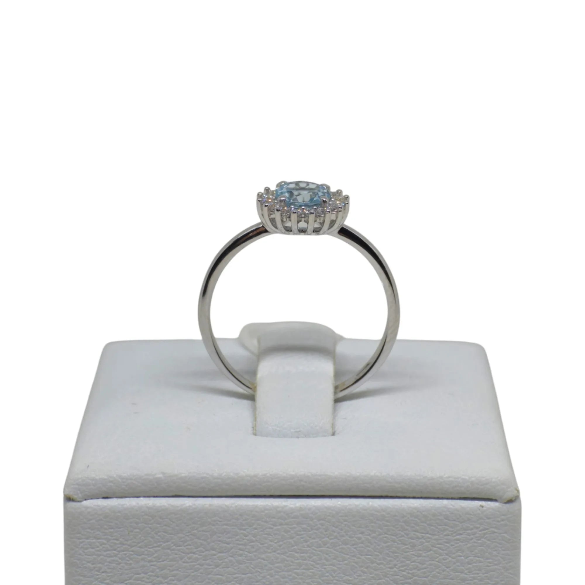 Anello azzurro donna in oro bianco 9kt con zirconi