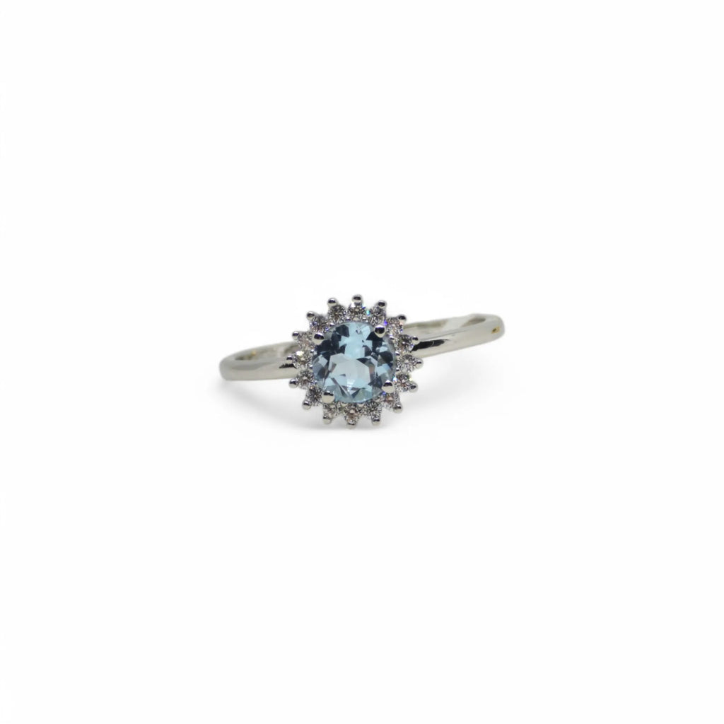 Anello azzurro donna in oro bianco 9kt con zirconi