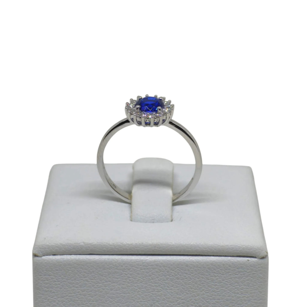 Anello blu donna in oro bianco 9kt con zirconi