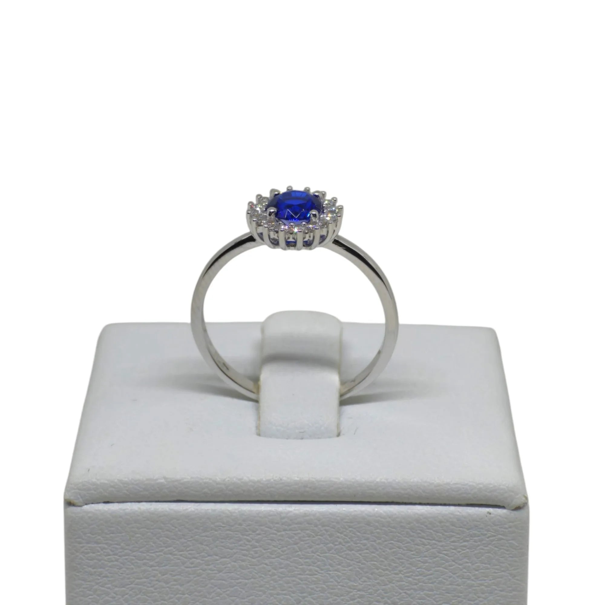 Anello blu donna in oro bianco 9kt con zirconi