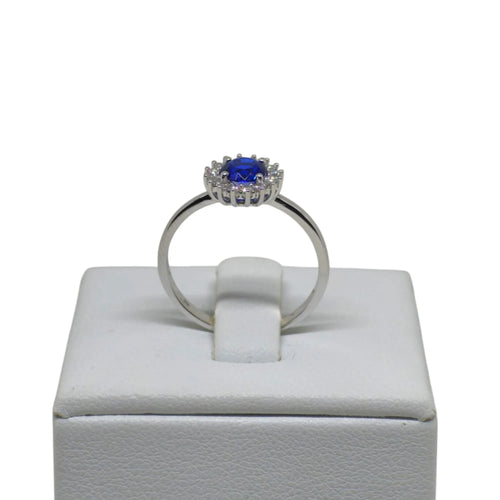 Anello blu donna in oro bianco 9kt con zirconi