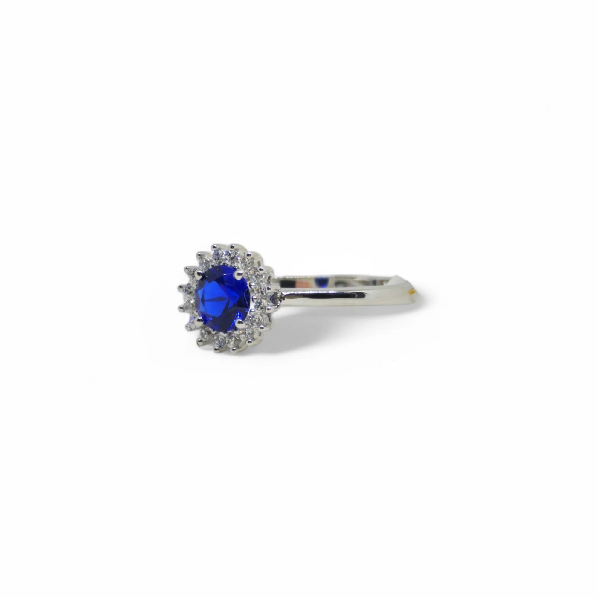 Anello blu donna in oro bianco 9kt con zirconi