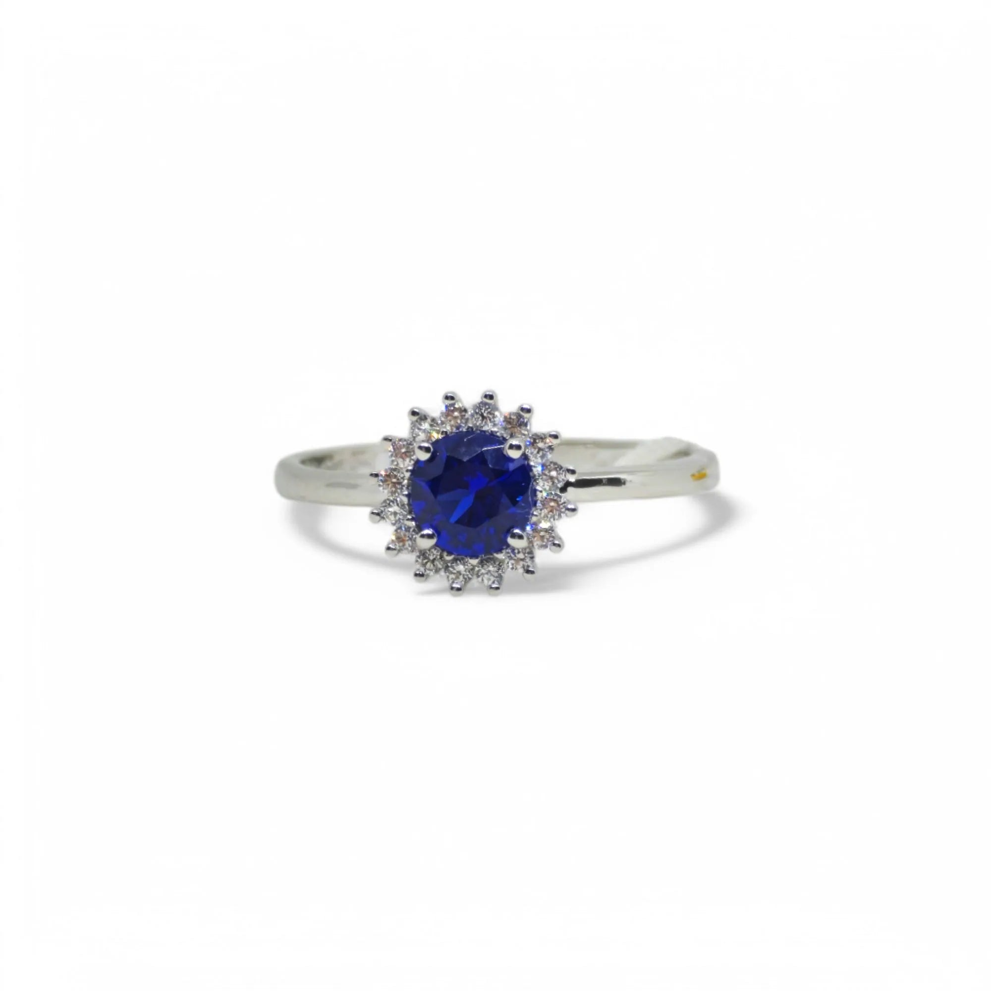Anello blu donna in oro bianco 9kt con zirconi