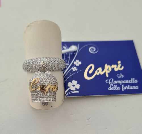 Anello campana capri argento zirconato con scritta in oro da donna