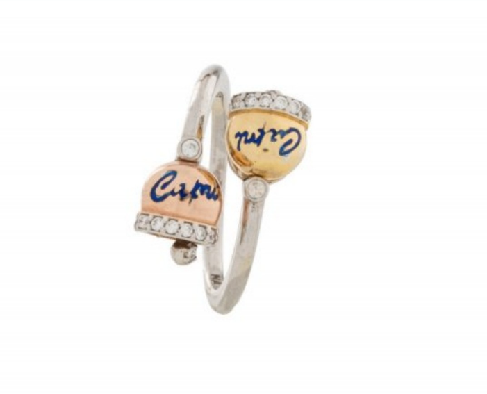 Anello campanelle capri bicolore rosè e dorato doppia campana in argento 925