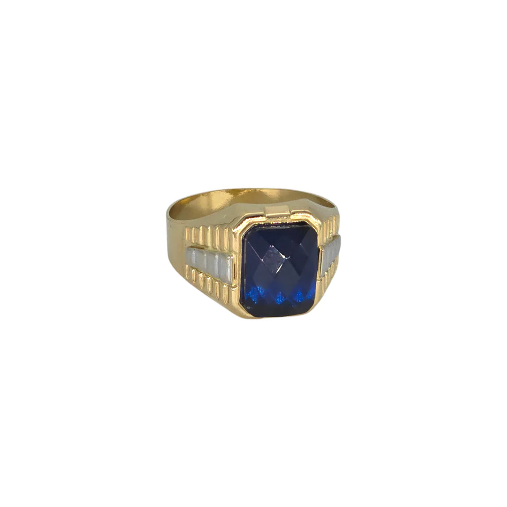Anello da Uomo in Oro Bicolore 18kt 750 con Zircone Blu