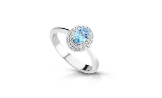 Anello donna PG gioielli con acquamarina in oro bianco e diamanti anmamboo/1a