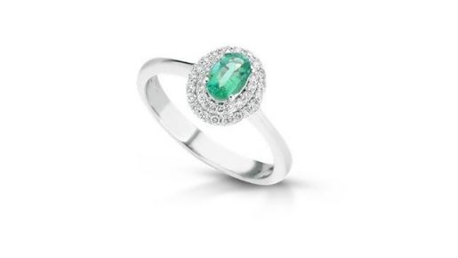 Anello donna PG gioielli con smeraldo in oro bianco e diamanti anmamboo/1s