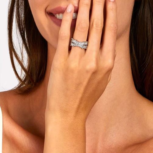 Anello donna Stroili a fascia regolabile rodiato e strass con incrocio 1671144