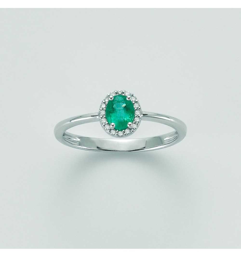 Yukiko Damenring mit Smaragd, Diamanten und Weißgold LID3272Y