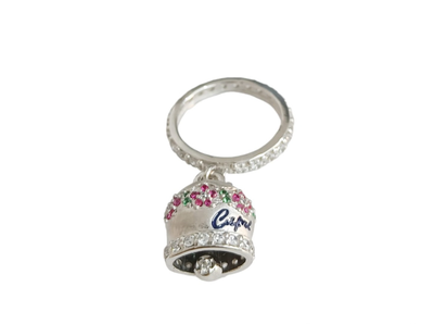 Anello donna campana capri con fantasia fiori in argento e zirconi