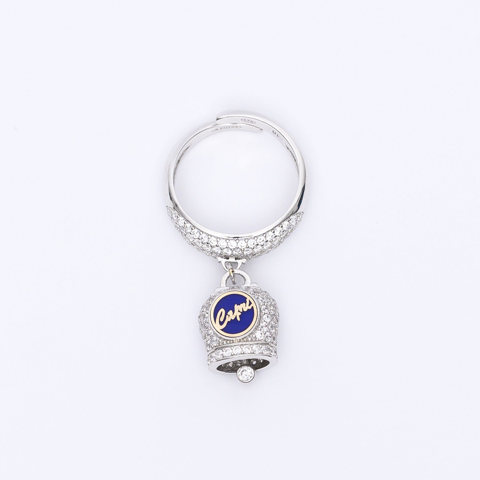 Anello donna campana capri zirconato con placchetta smaltata blu (regolabile)