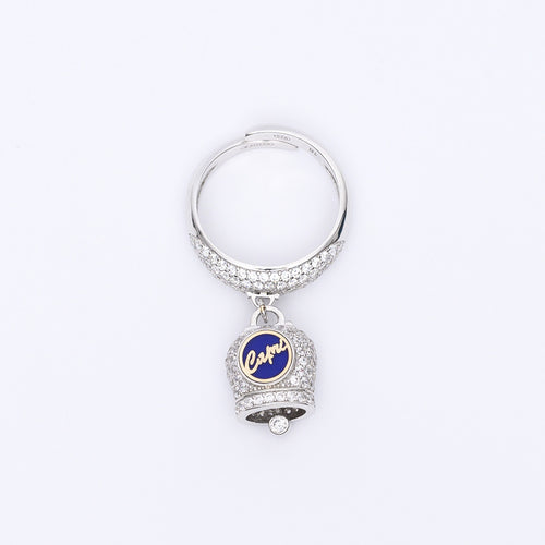 Anello donna campana capri zirconato con placchetta smaltata blu (regolabile)