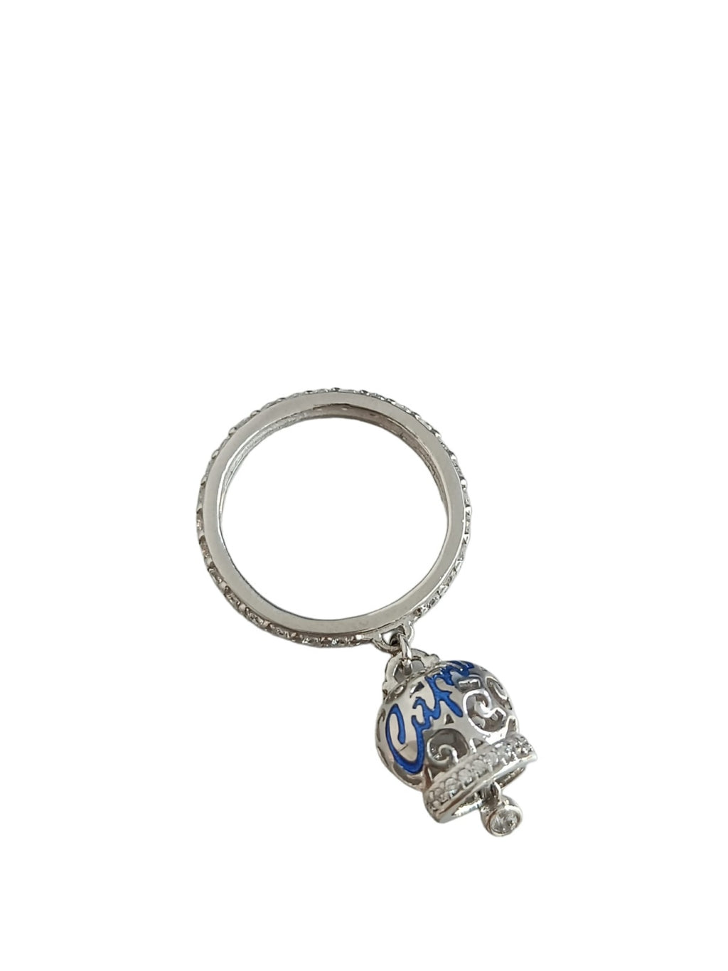 Anello donna campanella capri con scritta blu e fascia zirconata argento 925