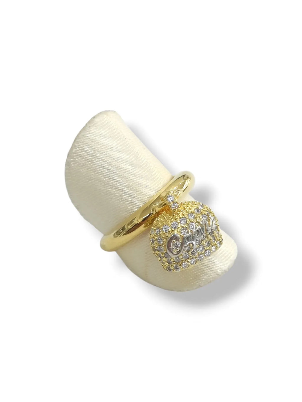 Anello donna campanella della fortuna stile Capri in argento dorato con zirconi