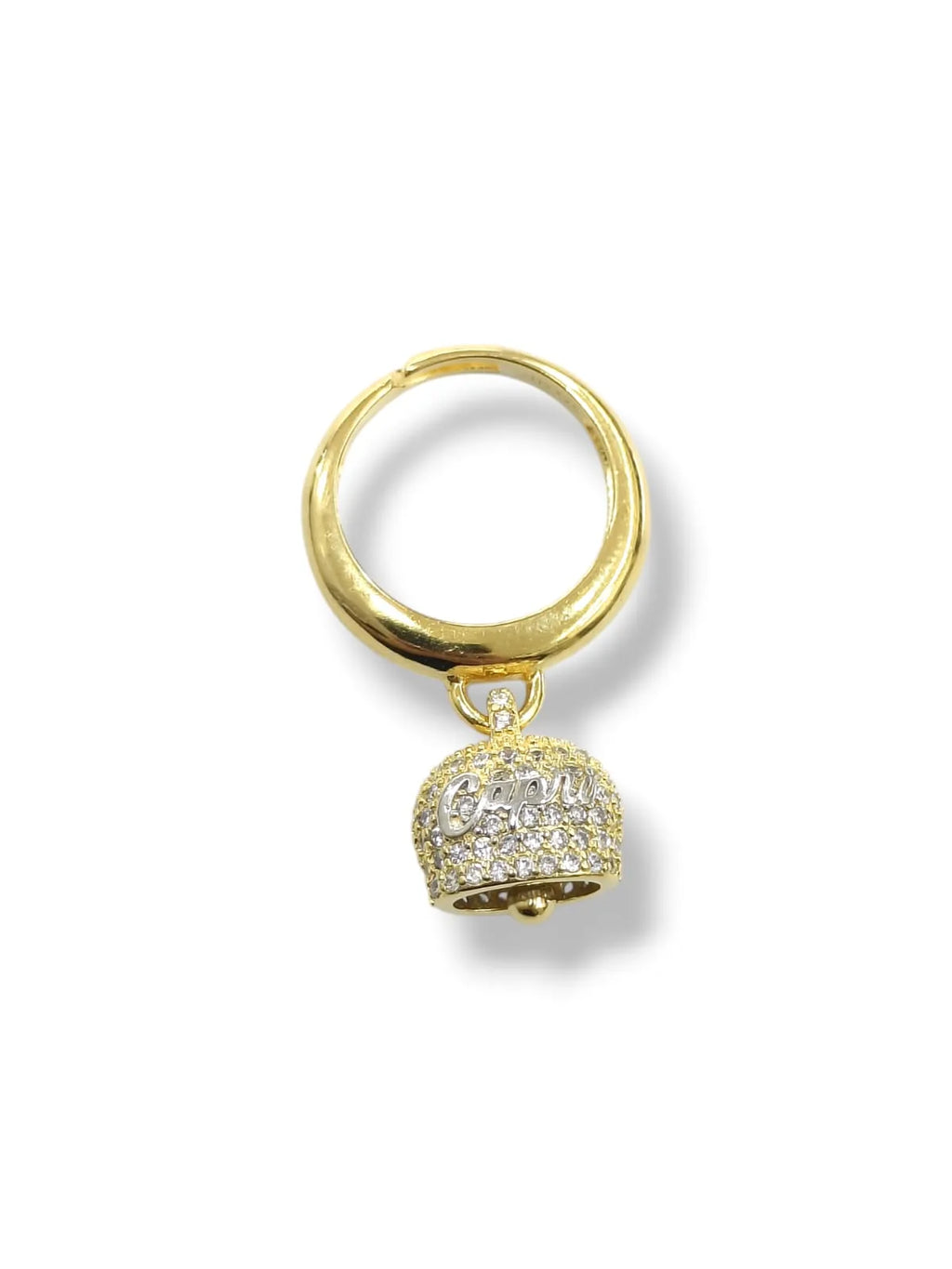 Anello donna campanella della fortuna stile Capri in argento dorato con zirconi
