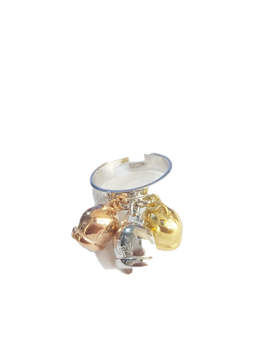 Anello donna con tre campanelle capri di colore diverso in argento 925