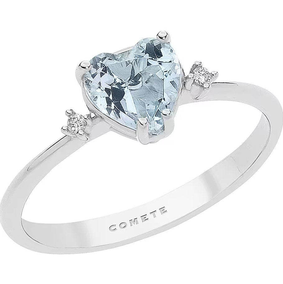 Anello donna fidanzamento in oro bianco acquamarina e diamanti gioielli Comete Fantasia di acquamarina anq 300