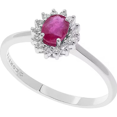 Anello donna fidanzamento  in oro bianco diamanti e rubino ovale anb 2573