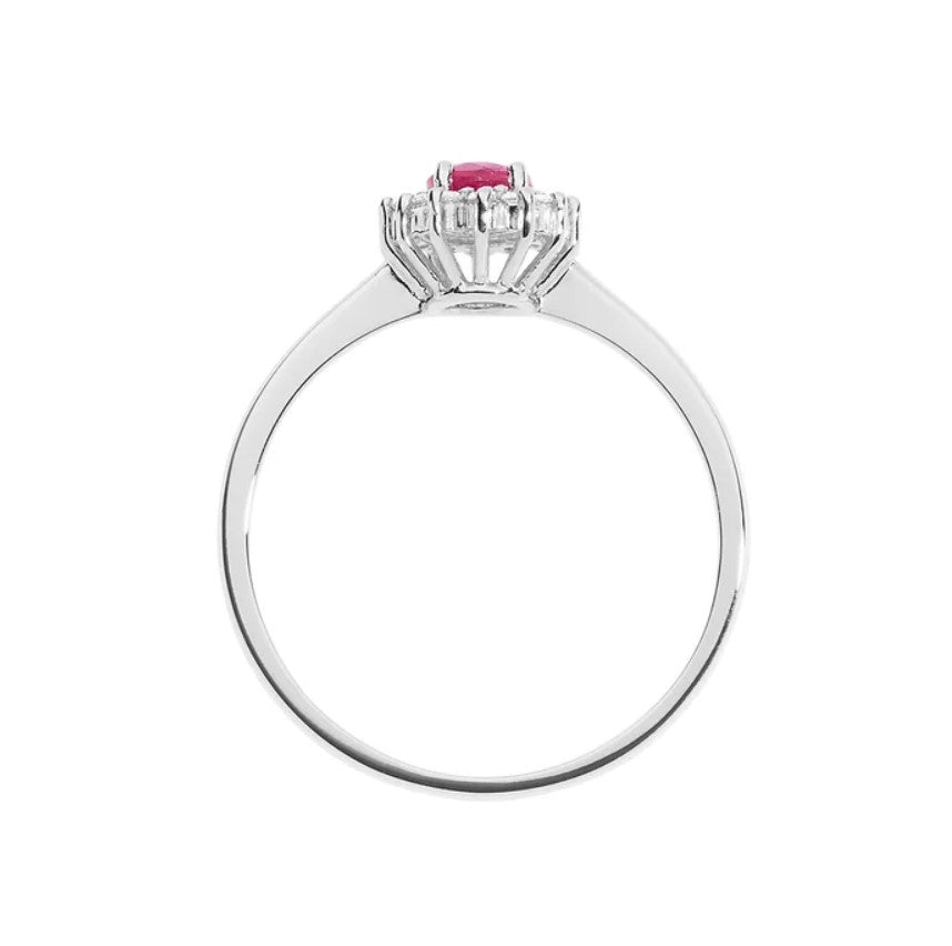 Anello donna fidanzamento  in oro bianco diamanti e rubino ovale anb 2573