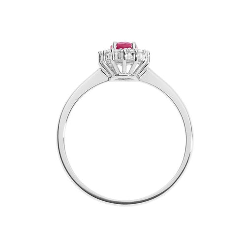 Anello donna fidanzamento  in oro bianco diamanti e rubino ovale anb 2573
