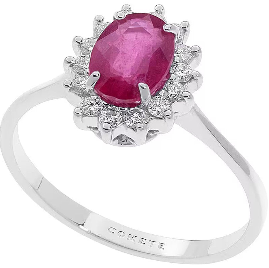 Anello donna fidanzamento in oro bianco rubino e diamanti solitario Comete Regina anb 2570
