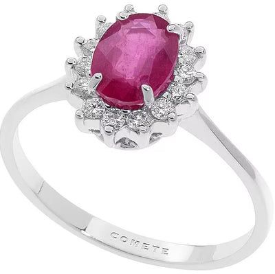 Anello donna fidanzamento in oro bianco rubino e diamanti solitario Comete Regina anb 2570