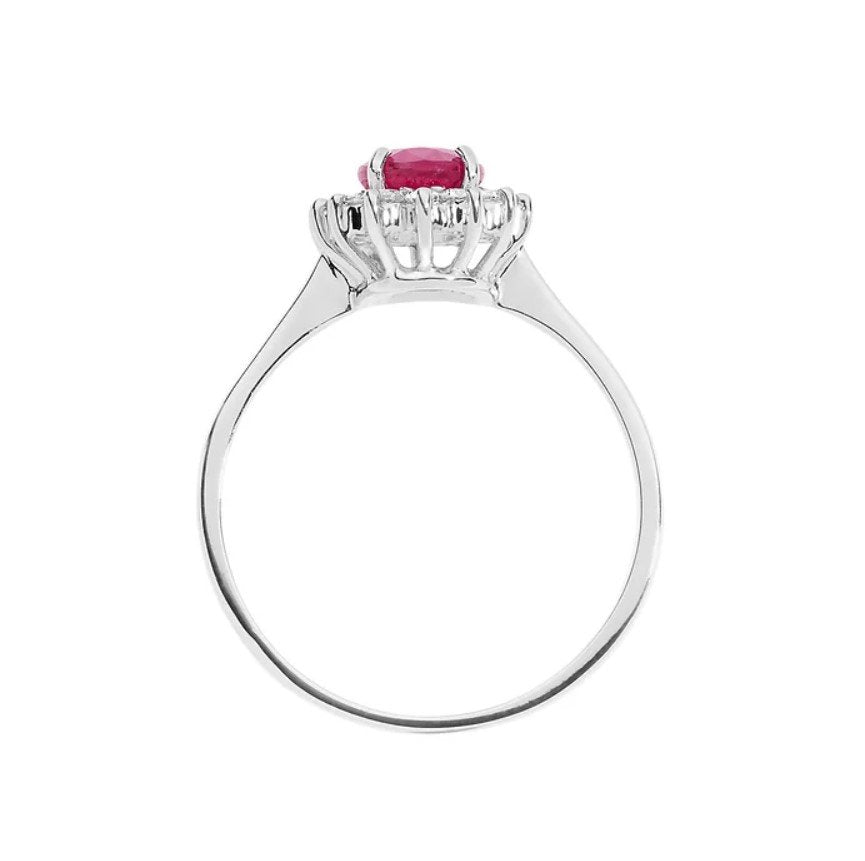 Anello donna fidanzamento in oro bianco rubino e diamanti solitario Comete Regina anb 2570