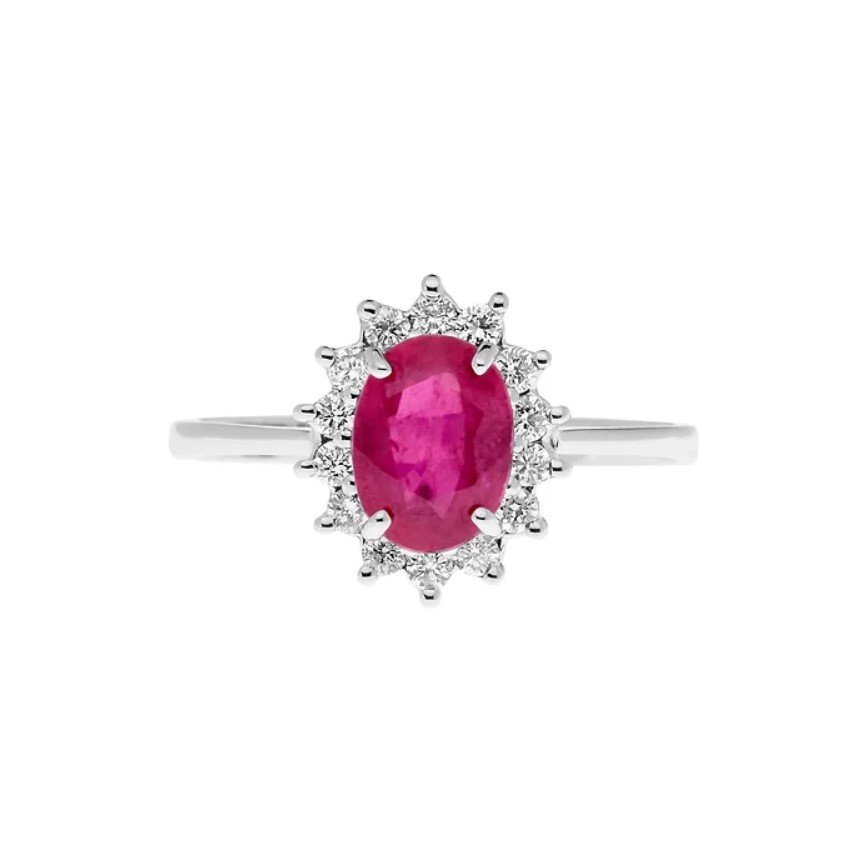 Anello donna fidanzamento in oro bianco rubino e diamanti solitario Comete Regina anb 2570