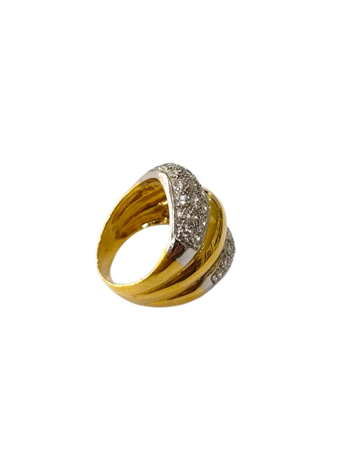 Anello donna in oro 18kt bicolore bombato con zirconi