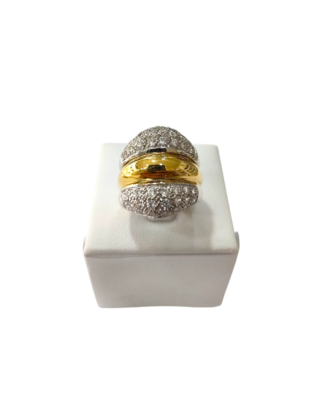 Anello donna in oro 18kt bicolore bombato con zirconi