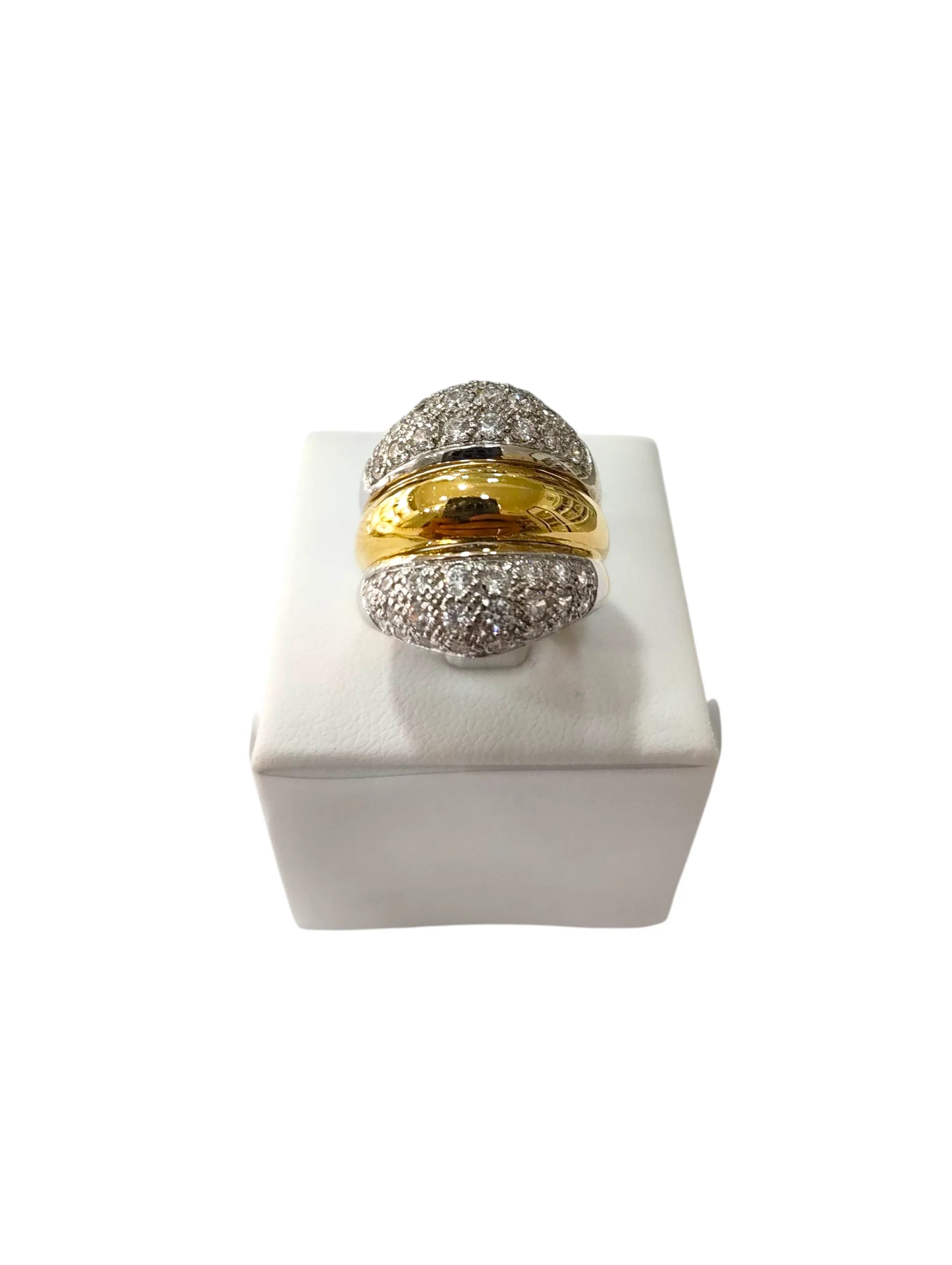 Anello donna in oro 18kt bicolore bombato con zirconi