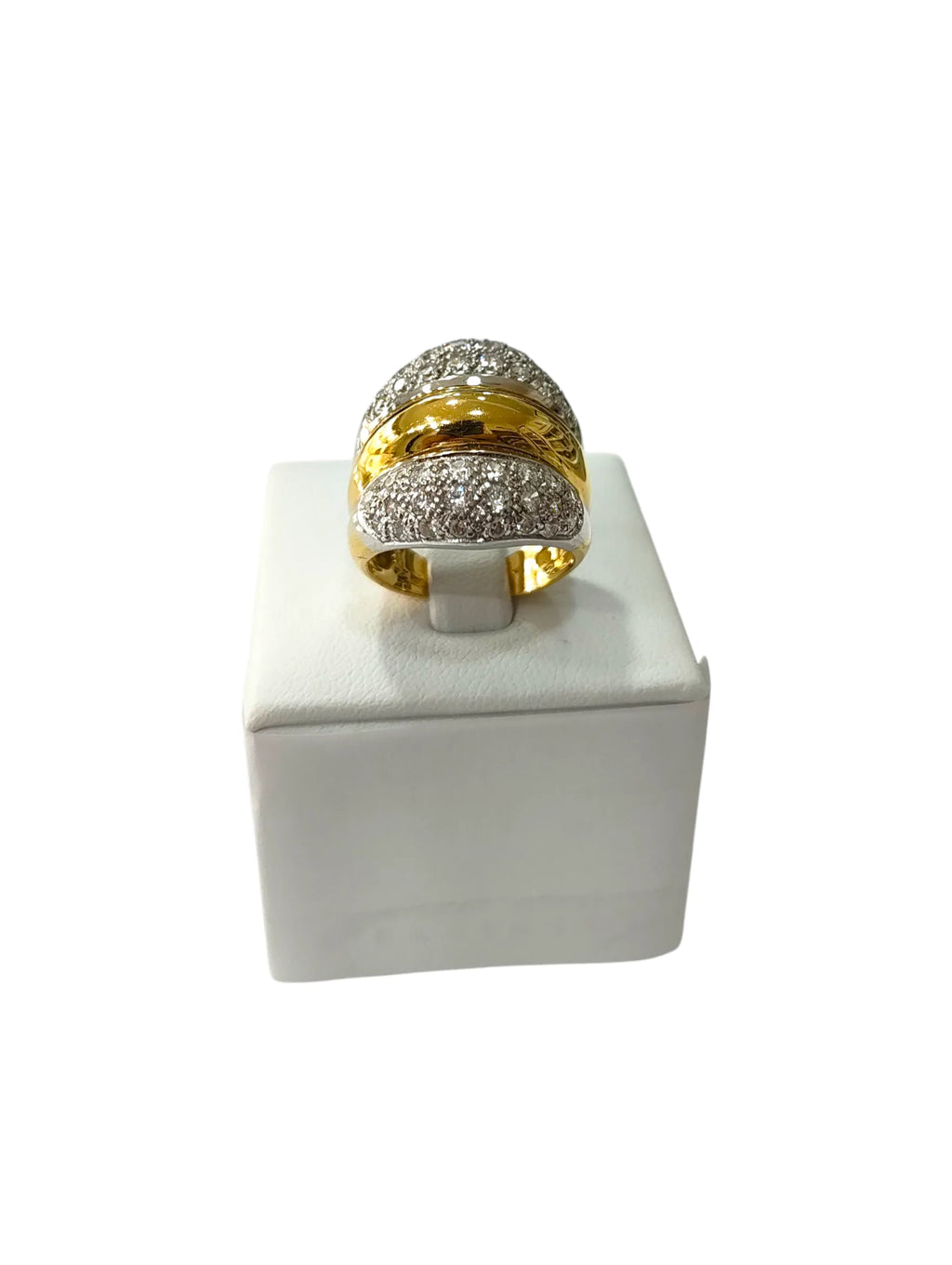 Anello donna in oro 18kt bicolore bombato con zirconi