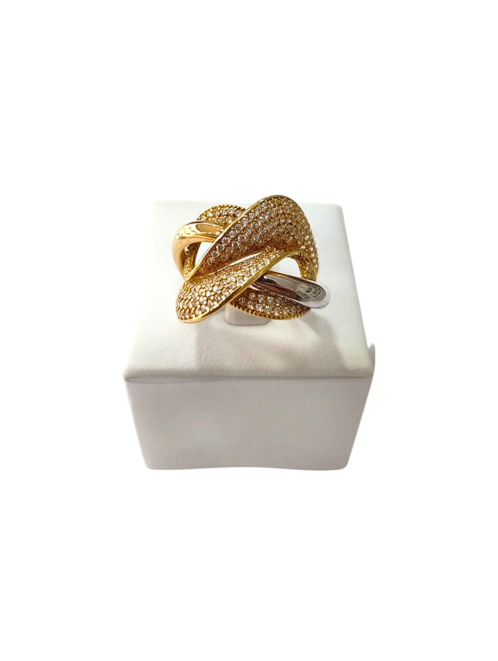 Anello donna in oro 18kt bicolore stile intrecciato