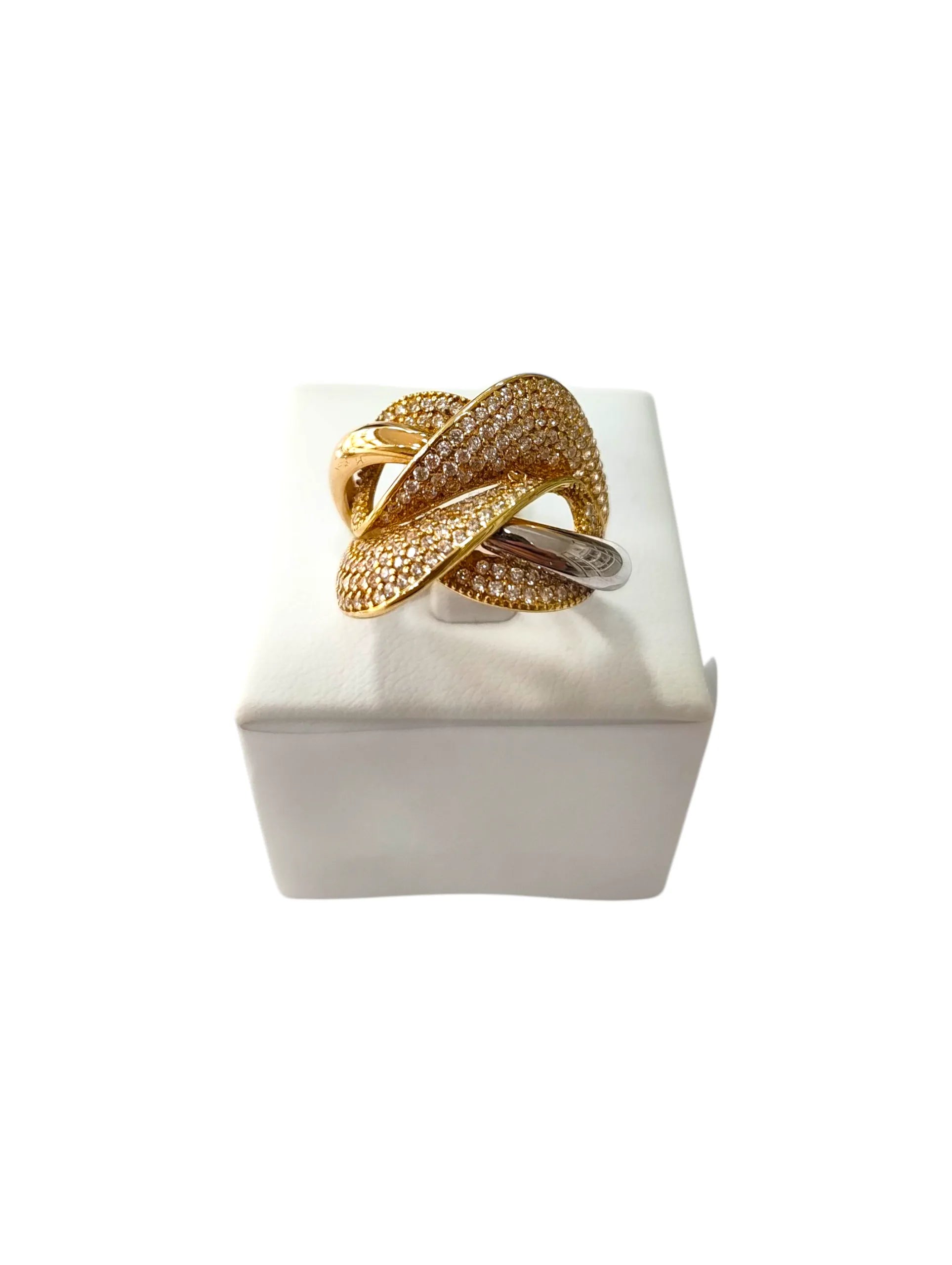 Anello donna in oro 18kt bicolore stile intrecciato