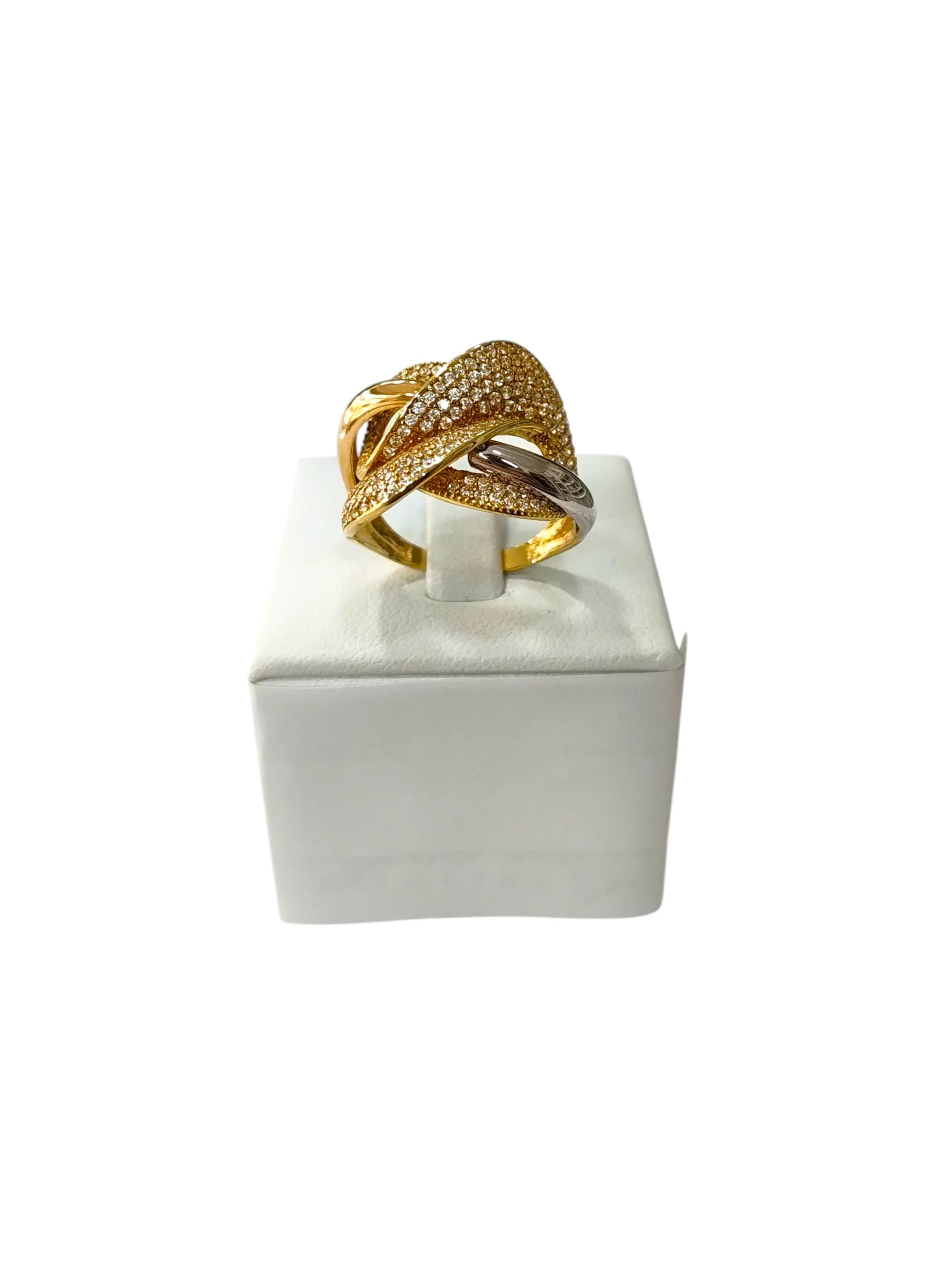 Anello donna in oro 18kt bicolore stile intrecciato
