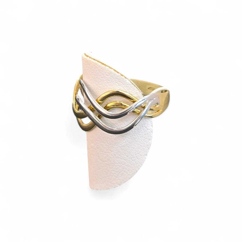 Anello donna in oro 9 carati bicolore a fascia intrecciato Igold