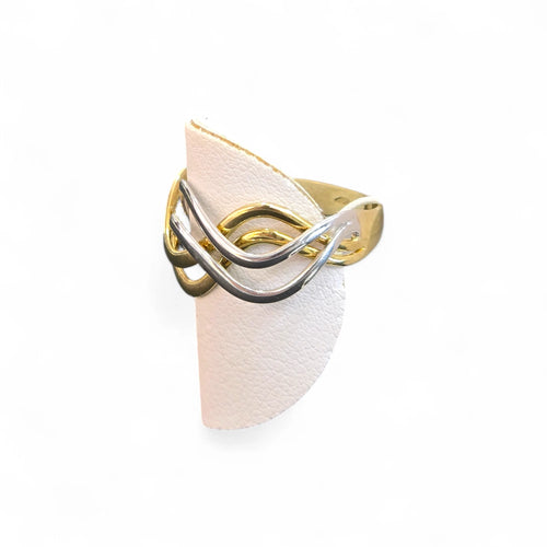 Anello donna in oro 9 carati bicolore a fascia intrecciato Igold