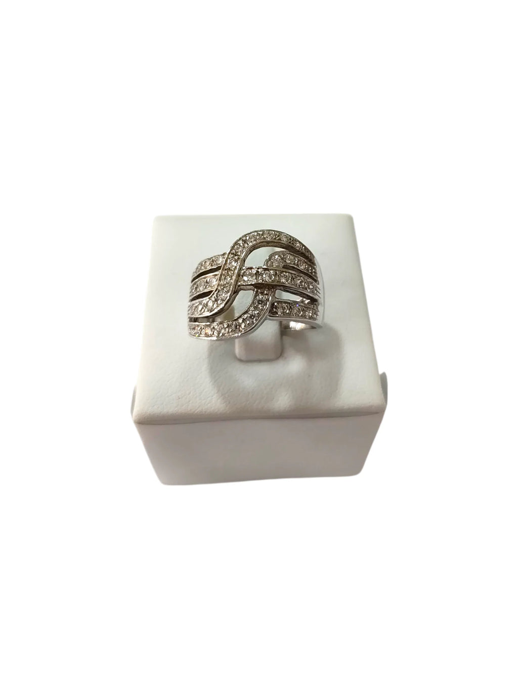 Anello donna in oro bianco 18kt con zirconi bianchi