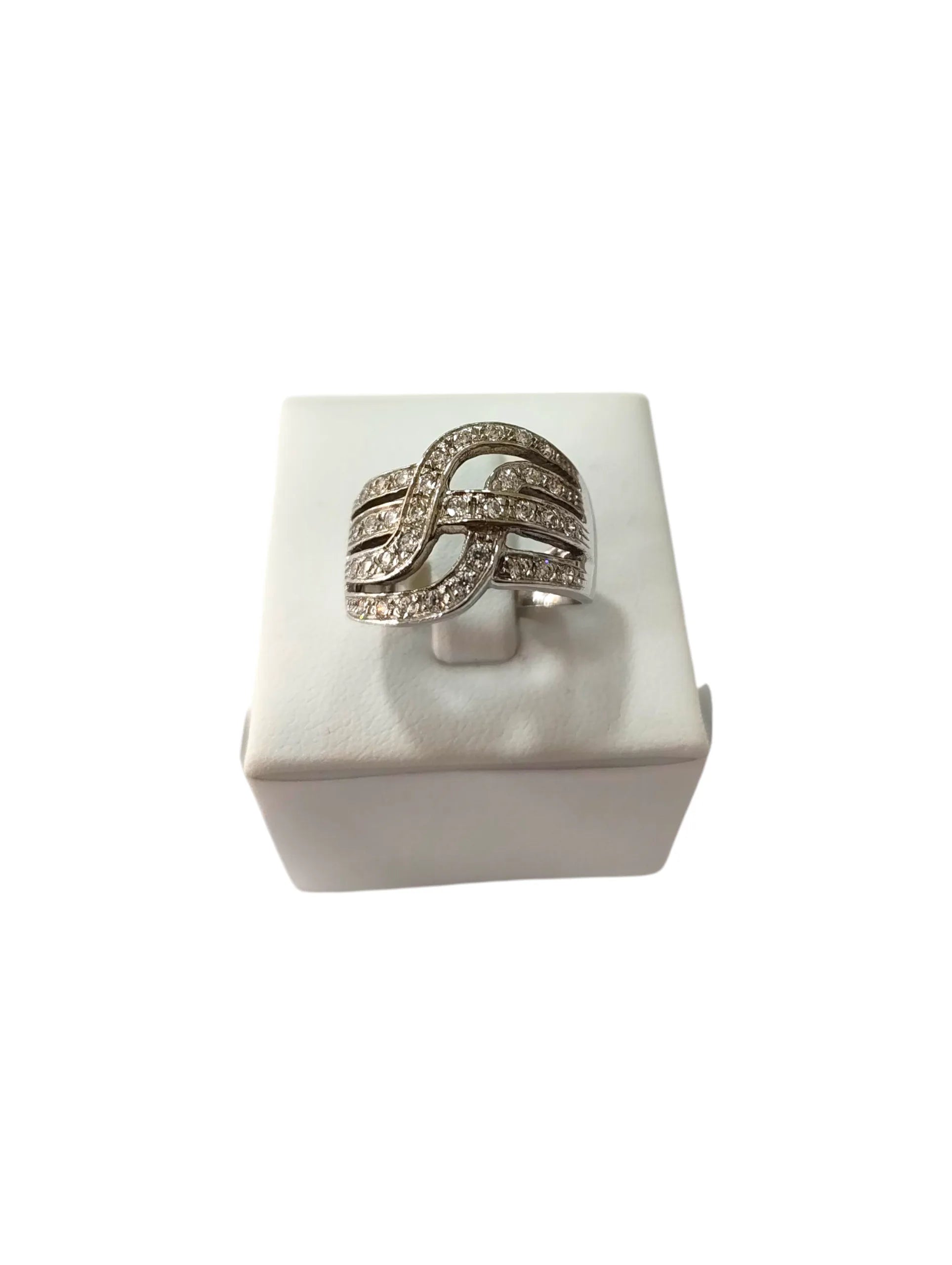 Anello donna in oro bianco 18kt con zirconi bianchi
