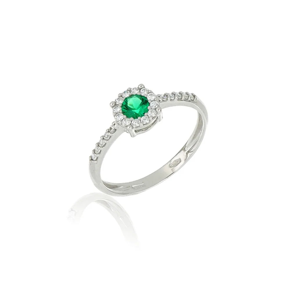 Anello donna in oro bianco 375 con pietra verde