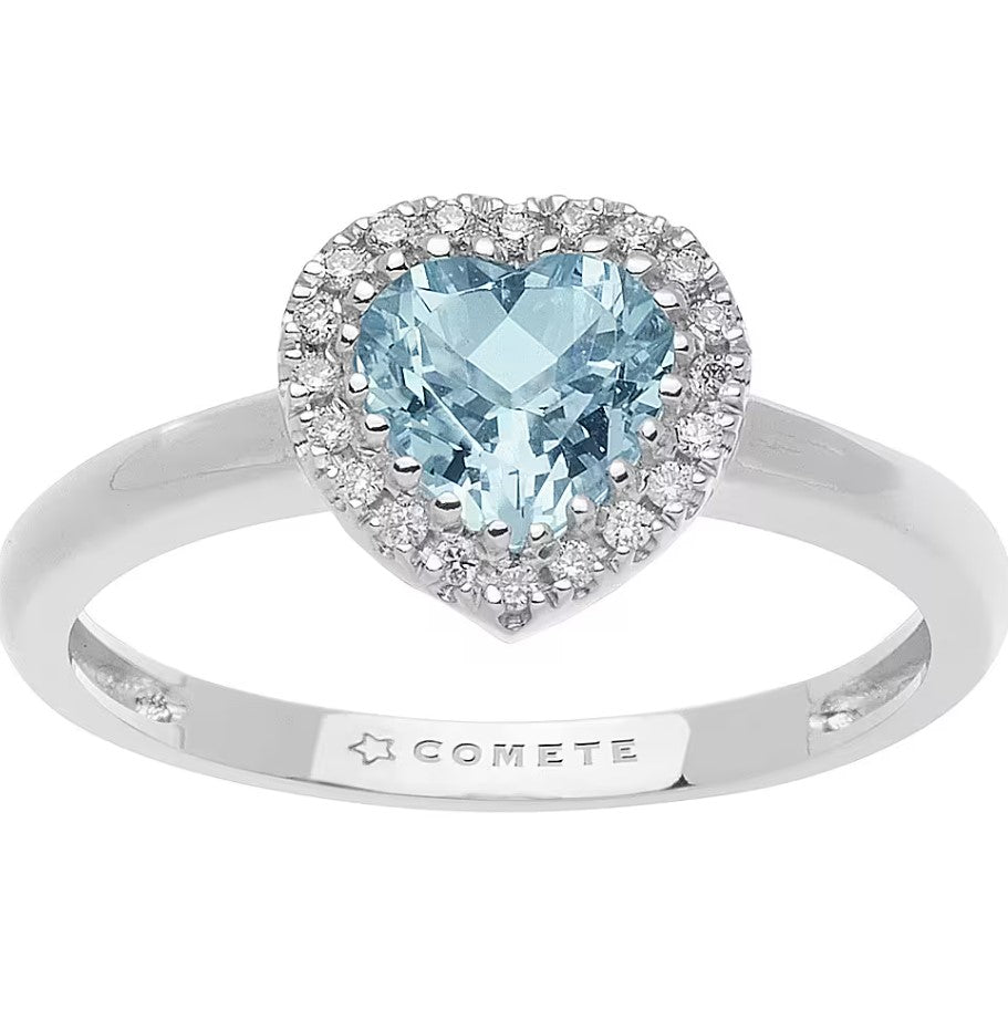 Anello donna in oro bianco acquamarina e diamanti fidanzamento Solitario Comete Azzurra anq 313