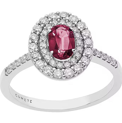 Anello Comete Orione da donna in oro bianco con rubino e diamanti anb 2418