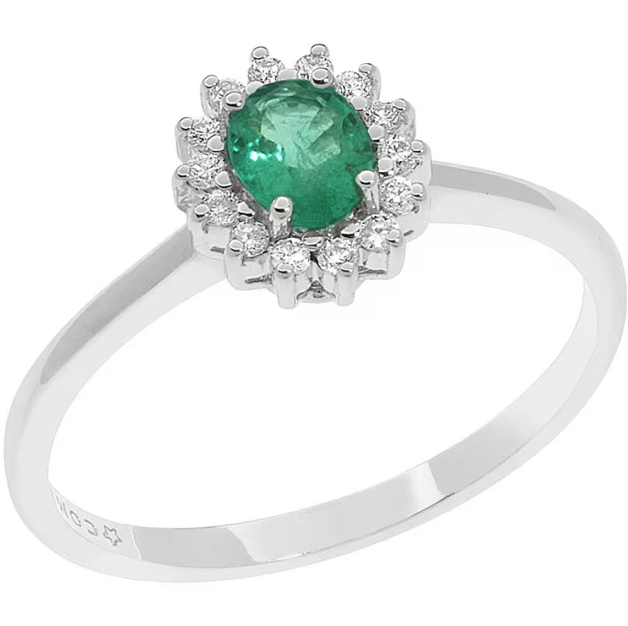 Anello donna in oro bianco e smeraldo fidanzamento Solitario Comete contessa anb 2574