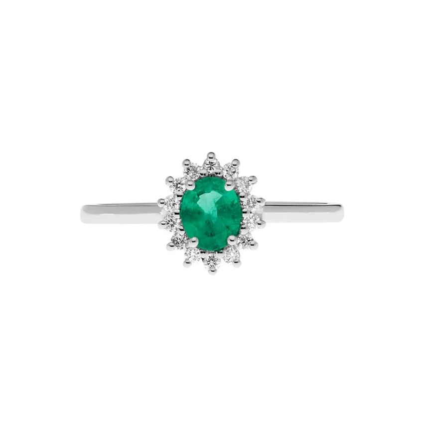 Anello donna in oro bianco e smeraldo fidanzamento Solitario Comete contessa anb 2574