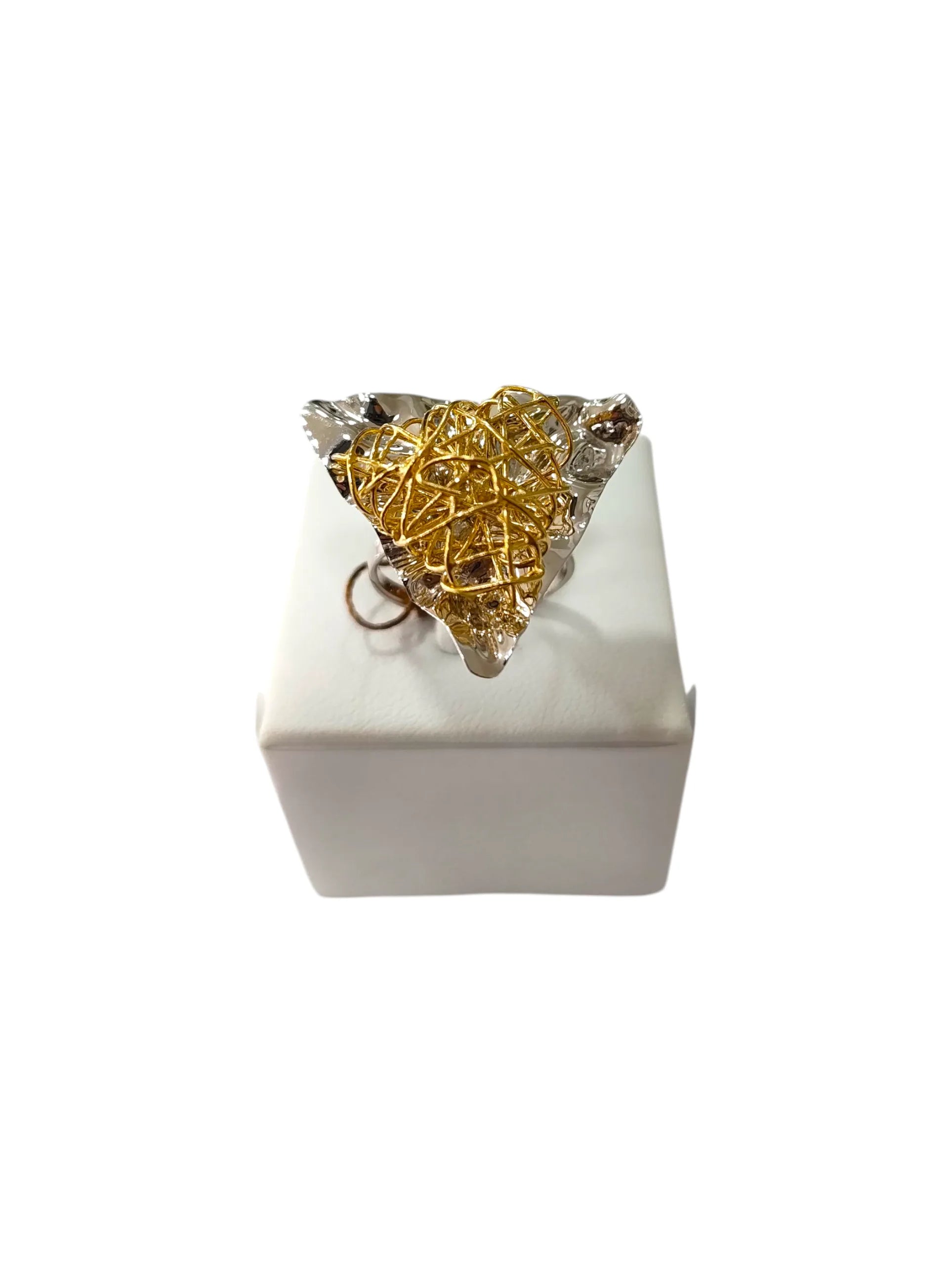 Anello donna in oro bicolore 18kt lavorato