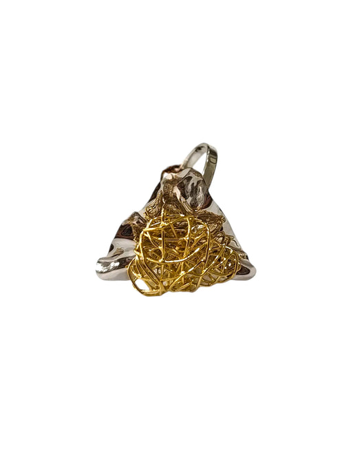 Anello donna in oro bicolore 18kt lavorato